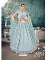 Aqua Grey Designer Bridal Wear Soft Net Lehenga Choli