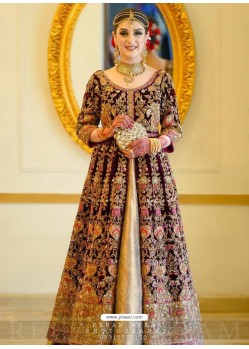 Maroon Latest Velvet Designer Wedding Anarkali Suit