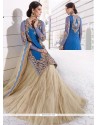 Voluptuous Embroidered Work Blue And Beige Georgette A Line Lehenga Choli