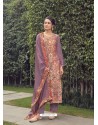 Lavender Designer Party Wear Pure Silk Jacquard Salwar Suit
