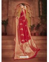 Red Dazzling Designer Party Wear Banarasi Silk Sari