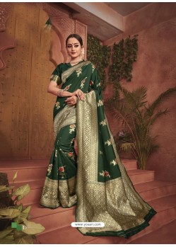 Dark Green Dazzling Designer Party Wear Banarasi Silk Sari