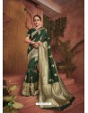 Dark Green Dazzling Designer Party Wear Banarasi Silk Sari
