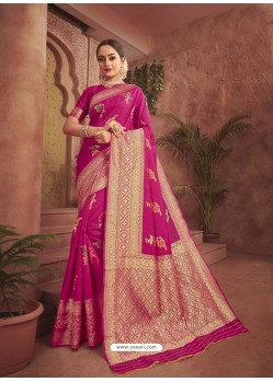 Rani Dazzling Designer Party Wear Banarasi Silk Sari