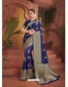 Dark Blue Dazzling Designer Party Wear Banarasi Silk Sari