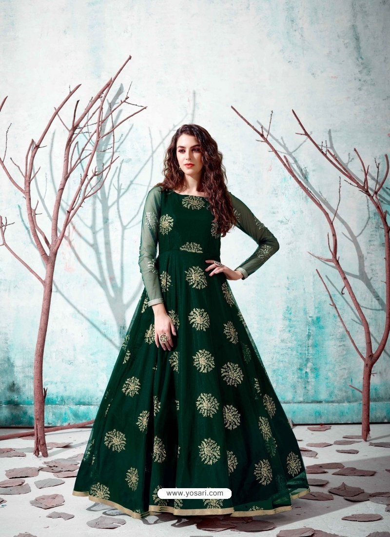 Shaily Women Dark Green Color Cotton Embroidered With Tessels Unstitched  Dress Material-VF_JALGALU_DGRN_DM