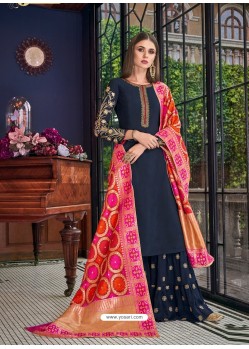 Navy Blue Latest Designer Heavy Wedding Wear Suit