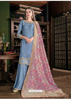 Blue Latest Designer Heavy Wedding Wear Suit