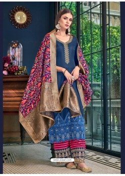 Navy Blue Latest Designer Heavy Wedding Wear Suit