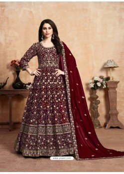 Maroon Latest Designer Heavy Embroidered Party Wear Anarkali Suit