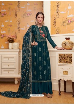 Teal Blue Latest Heavy Designer Wedding Wear Suit