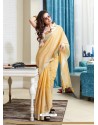 Yellow Casual Wear Designer Cotton Linen Sari