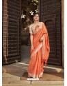Orange Casual Wear Designer Cotton Linen Sari