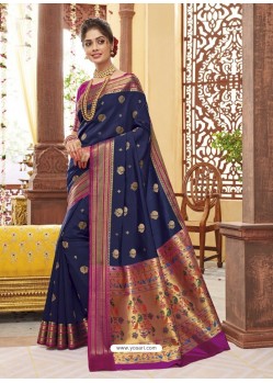Navy Blue Party Wear Wear Designer Soft Silk Sari