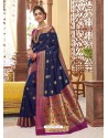 Navy Blue Party Wear Wear Designer Soft Silk Sari