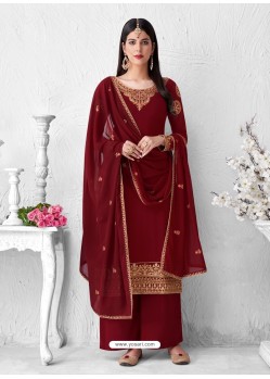 Maroon Latest Heavy Designer Wedding Wear Palazzo Suit