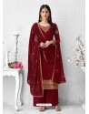 Maroon Latest Heavy Designer Wedding Wear Palazzo Suit