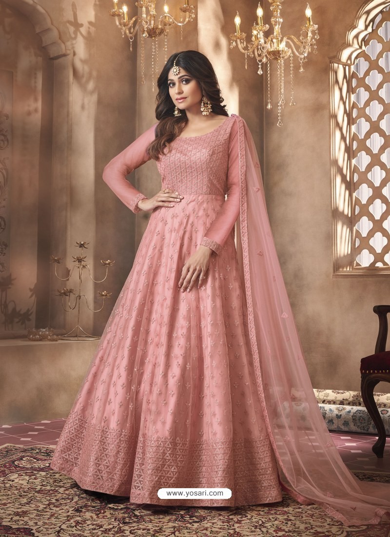 Buy Pink Designer Butterfly Net Party Wear Anarkali Suit | Anarkali Suits