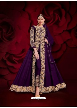Purple Latest Designer Heavy Embroidered Party Wear Anarkali Suit