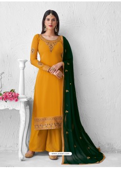 Yellow Latest Heavy Designer Wedding Wear Palazzo Suit