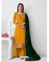 Yellow Latest Heavy Designer Wedding Wear Palazzo Suit