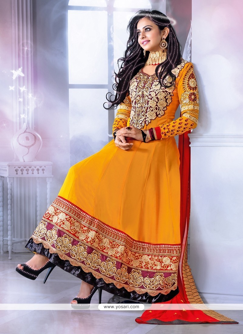 Eyeful Orange Georgette Anarkali Salwar Suit