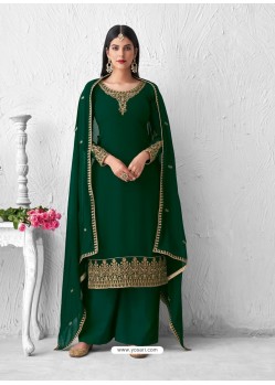 Dark Green Latest Heavy Designer Wedding Wear Palazzo Suit