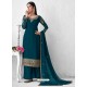 Teal Blue Latest Heavy Designer Wedding Wear Palazzo Suit