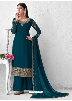 Teal Blue Latest Heavy Designer Wedding Wear Palazzo Suit