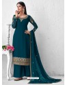 Teal Blue Latest Heavy Designer Wedding Wear Palazzo Suit