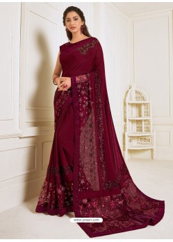 Maroon Scintillating Latest Designer Wedding Wear Sari