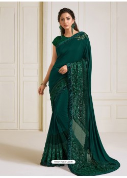 Teal Scintillating Latest Designer Wedding Wear Sari