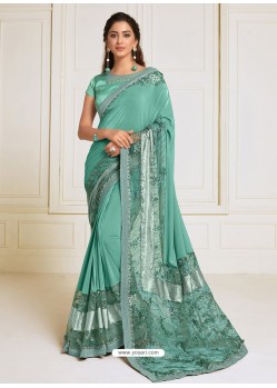 Aqua Mint Scintillating Latest Designer Wedding Wear Sari