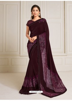 Deep Wine Scintillating Latest Designer Wedding Wear Sari