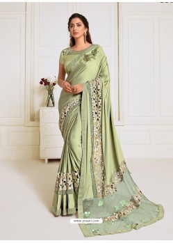 Green Scintillating Latest Designer Wedding Wear Sari