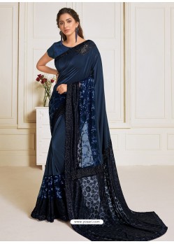 Navy Blue Scintillating Latest Designer Wedding Wear Sari