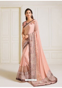 Light Orange Scintillating Latest Designer Wedding Wear Sari