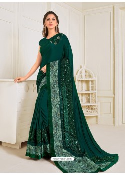 Dark Green Scintillating Latest Designer Wedding Wear Sari