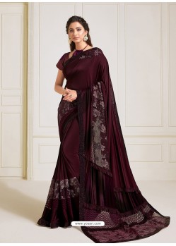 Deep Wine Scintillating Latest Designer Wedding Wear Sari