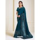 Teal Blue Scintillating Latest Designer Wedding Wear Sari