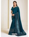 Teal Blue Scintillating Latest Designer Wedding Wear Sari