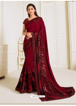 Maroon Scintillating Latest Designer Wedding Wear Sari