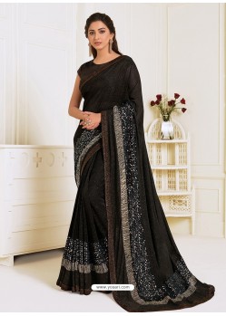 Black Scintillating Latest Designer Wedding Wear Sari