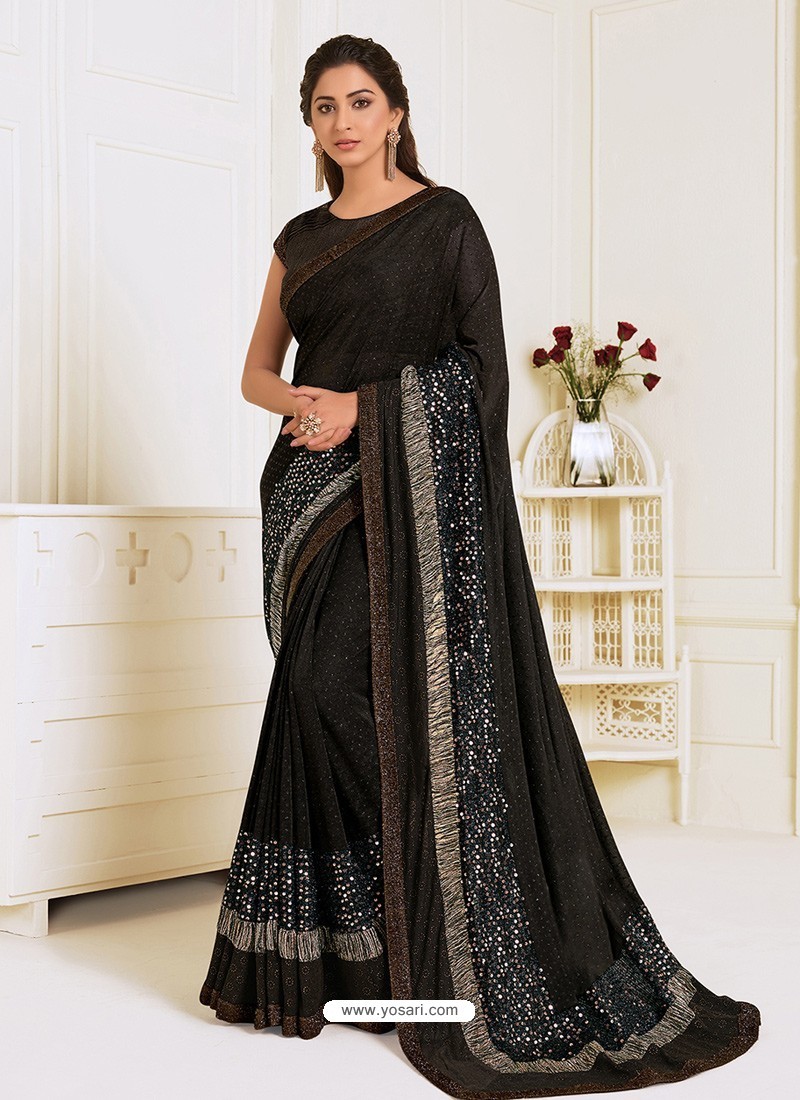 Buy Black Scintillating Latest Designer Wedding Wear Sari | Wedding Sarees