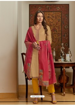 Beige Latest Designer Party Wear Palazzo Suit