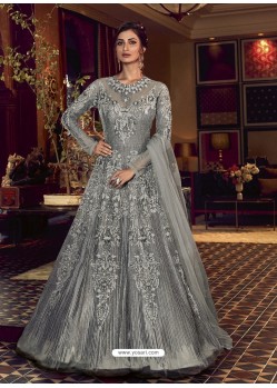 Silver Latest Designer Heavy Embroidered Party Wear Anarkali Suit