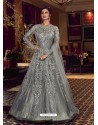 Silver Latest Designer Heavy Embroidered Party Wear Anarkali Suit