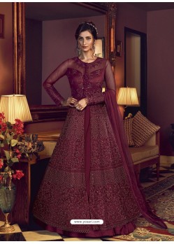 Maroon Latest Designer Heavy Embroidered Party Wear Anarkali Suit