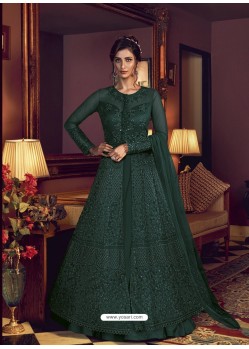 Dark Green Latest Designer Heavy Embroidered Party Wear Anarkali Suit