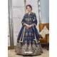 Navy Blue Latest Designer Readymade Party Wear Jacquard Gown Suit